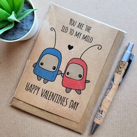 Ilomilo valentines card, gamer video game inspired valentines day card.