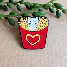 Cute Cat Fries Enamel Pin Badge