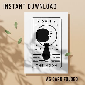 Black Cat Moon Tarot Card Birthday Card - Printable Instant Download