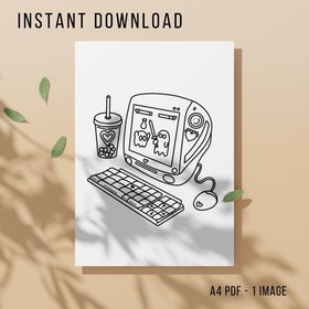 PC Gamer Colouring Page - Printable Instant Download