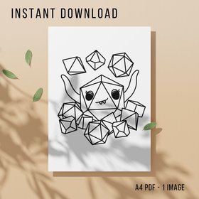 Dice Dungeons and Dragons Colouring Page - Printable Instant Download