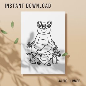 Bear Witch Colouring Page - Printable Instant Download