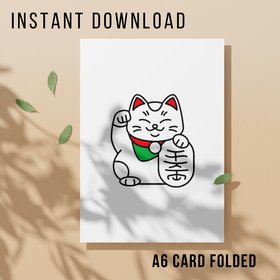 Lucky Cat Good Luck Card - Printable Instant Download