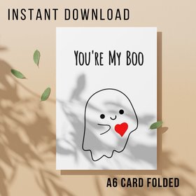 Ghost Valentines Card - You're My Boo - Printable Instant Download