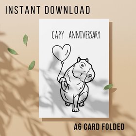 Capybara Anniversary Card - Printable Instant Download