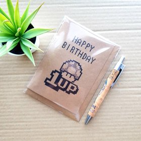 Funny Mario Birthday Card - Gamer Happy Birthday 1 up