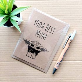Funny Mandalorian Mothers day card - Yoda best Mum