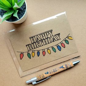 Stranger Things Birthday card with christmas lights, perfect card for a fan of the hit tv show stranger things