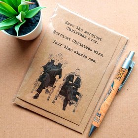 Funny Taskmaster Christmas Card. Perfect Card for a Fan of the hit TV show Taskmaster. Featuring Greg Davies and Alex Horne