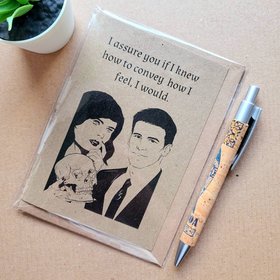 Bones TV show Valentines card perfect for a Bones Fan. Card features Temperance and Seeley on the front and a Bones quote. 
