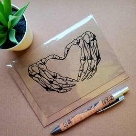 Gothic Valentines card - Skeleton heart hands