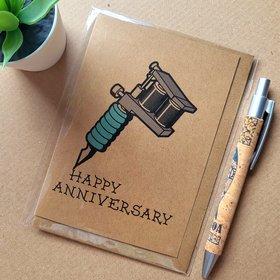Tattooist Anniversary Card - Tattoo Gun