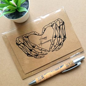 Gothic Wedding Anniversary card - Skeleton heart hands