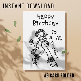 Groovy Chick Birthday Card - Printable Instant Download