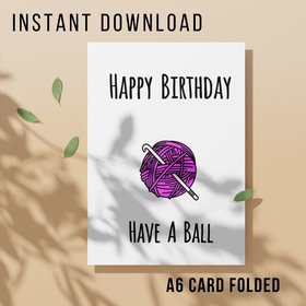 Funny Knitting Birthday Card - Printable Instant Download