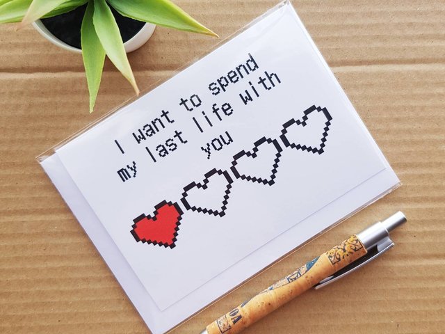 Zelda Valentines card - I want to spend my last life with you - Gamer Valentines Birthday