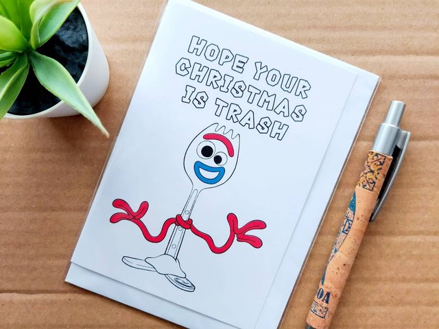 Trash Forky Christmas Card - Funny Toy Story 4 Card