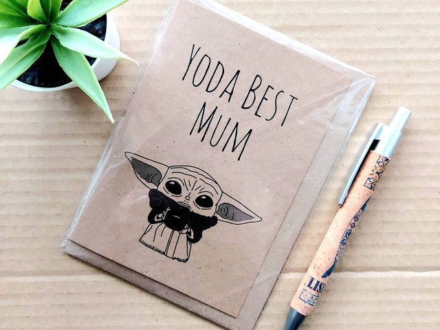 Funny Mandalorian Mothers day card - Yoda best Mum