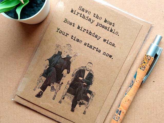 Funny Taskmaster Birthday Card. Perfect Card for a Fan of the hit TV show Taskmaster. Featuring Greg Davies and Alex Horne.