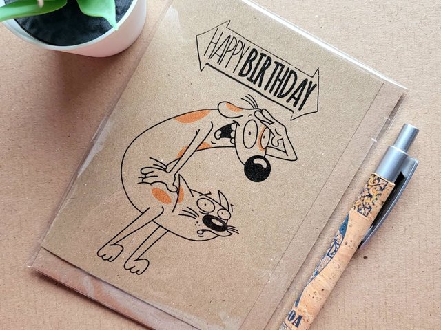 Funny Catdog 1990s Birthday card