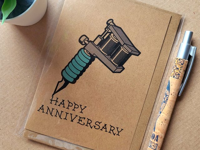 Tattooist Anniversary Card - Tattoo Gun