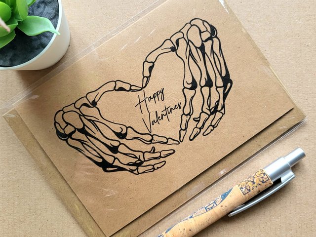 Gothic skeleton hands anniversary card